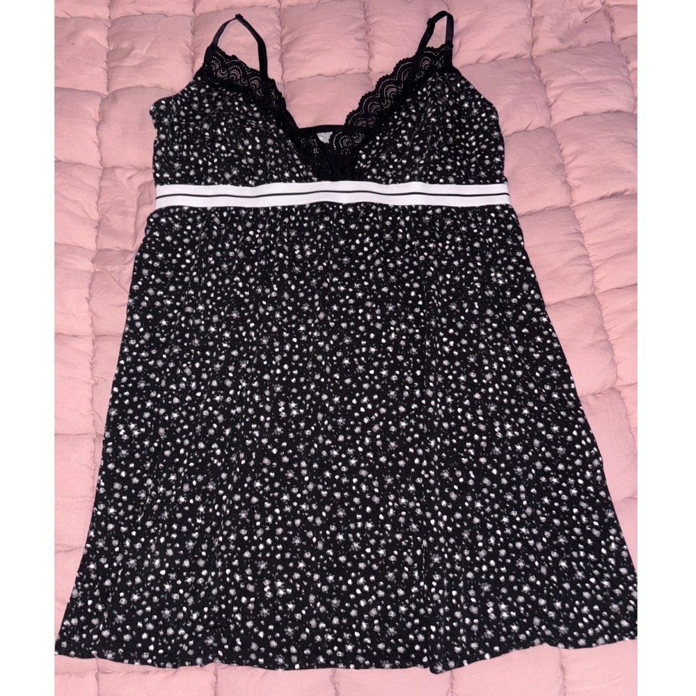 Cacique Sleep Women Black Floral Lace Trim Chemise Nightgown 22/24 Plus